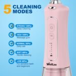 WellLeo Water Flossers for Teeth, 300ML Cordless Oral Irrigator Rechargeable Dental Flosser Picks with 5 Modes 5 Jet Tips,IPX7 Waterproof Teeth Cleaner for Braces Gum Care, Home Travel Use - Image 3