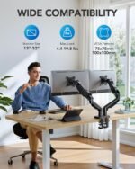 HUANUO FlowLift™ Dual Monitor Stand, Fully Adjustable Gaming Monitor Desk Mount for 13–32″ Computer Screens, Full Motion VESA 75x75/100x100 with C-Clamp & Grommet Base, Each Arm Holds 4.4 to 19.8 lbs - Image 3