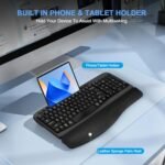 EAYBLLY 2.4G Wireless Ergonomic Keyboard, Full Size Wave Keys with Memory Foam Wrist Rest & 7.28in Phone Holder, USB-C Adapter Included for Windows Mac Chrome OS, Office or Home (Black) - Image 10