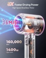 Hair Dryer, 160000RPM with 500M Ionic Negative, Blow Dryer with Diffuser, Fast Drying Hairdryer for Women and Men, Thermo-Control Lightweight Quiet for Curly Hair, Home Travel Salon - Image 3