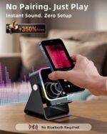 Induction Speaker 5-in-1 Wireless Bluetooth Audio for iPhone Android | No Pairing Needed, Adjustable Stand, RGB Light, Louder Sound, Emergency Phone Charging, Cool Tech Gift for Men, Women & Teens - Image 3
