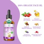Organic Face Oil for Women, Facial Oil With Rosehip & Vitamin E | USDA Cold Pressed Anti-Aging Face Oil With Frankincense, Pomegranate For Dry Skin, Moisturizing &Brightening, Gua Sha Massage - Image 3