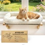 AMOSIJOY Cat Sill Window Perch Sturdy Hammock Window Seat with Cushion Bed Cover, Wood & Metal Frame for Large Cats, Easy to Adjust Cat Bed for Windowsill, Bedside, Drawer and Cabinet(Cushion Bed) - Image 2