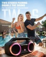 OZJ Bluetooth Speaker Outdoor Loud: 80W(Peak) with Bass, Portable Wireless Speaker with IPX7 Waterproof, 20H Playtime, RGB Lights, TWS for Outside, Beach, Work (Black) - Image 7