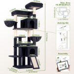 Globlazer Tall Cat Tree for Indoor Large Cats, 75 inch, F75C, Dark Grey | Multi-Level Cat Tower, 2 Large Platforms, 2 Oversized Cat Condos, 5 Scratching Posts, Scratching Board, Removable Pet Bed - Image 8