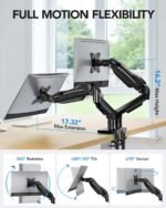 HUANUO FlowLift™ Dual Monitor Stand, Fully Adjustable Gaming Monitor Desk Mount for 13–32″ Computer Screens, Full Motion VESA 75x75/100x100 with C-Clamp & Grommet Base, Each Arm Holds 4.4 to 19.8 lbs - Image 4