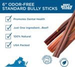 Best Bully Sticks 6 Inch Odor-Free Bully Sticks - 20 Count (Pack of 1) - Bulk Bag, Odorless Natural Grass-Fed Beef, Easily Digestible, No Grain or Rawhide, Ideal for Big Breeds - Image 3