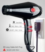 JOHN Professional Hair Blow Dryer, Fast Drying Powerful 2200W, Ionic for No Damage to Hair, Blast Turbo 6900, Black - Image 6