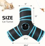 Tempcore Pet Cat Tunnel Tube Toys 3 Way Collapsible, Tunnels for Indoor Cats, Interactive Tube with Teaser Wand, Peek Holes & Hanging Ball, Black & Blue - Image 3