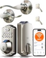 Veise VE012W-B Wi-Fi Fingerprint Smart Lock with Handle Set, Remote App Control, Keyless Entry Front Door Lever, Built-in WiFi No Hub Needed, Backlit Keypad Deadbolt, Auto-Locking, Satin Nickel - Image 2