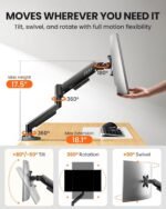 ErGear Single Monitor Arm, Fully Adjustable Monitor Mount for 13–34 Inch Screens, Fast Install Computer Monitor Stand with Tool-Free VESA Mount, Cable Management, Holds 19.8 lbs, Max VESA 100x100mm - Image 5