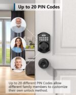 TEEHO TE001 Keyless Entry Deadbolt with Keypad for Front Door, Matte Black | ANSI Grade 3 Security, 20 User Codes, Low Battery Alert, IP54 Waterproof, One Touch Lock, Anti-Peep Password & 2 Backup Keys - Image 3