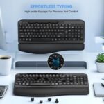 EAYBLLY 2.4G Wireless Ergonomic Keyboard, Full Size Wave Keys with Memory Foam Wrist Rest & 7.28in Phone Holder, USB-C Adapter Included for Windows Mac Chrome OS, Office or Home (Black) - Image 7