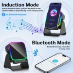 Wireless Induction Speaker 5-in-1 Bluetooth Speaker with Phone Stand,Stereo Sound, 3500mAh Rechargeable, 8 RGB Ambient Light, 360° Adjustable Holder for iPhone/Android/iPad,Gifts for Men Women (Black) - Image 3
