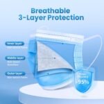 Borje Blue Disposable Face Mask 100 Pcs Blue Face Masks 3 Ply Protection Masks - Image 3
