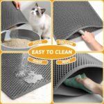 Pieviev Cat Litter Mat, Double-Layer Waterproof Litter Trap, 24" x 15" Gray | Honeycomb Design Catches Scattered Particles to Stop Tracking, Urineproof Base Protects Floors, Easy to Clean - Image 7
