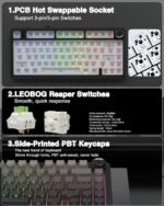 AULA F75 Pro Wireless Mechanical Keyboard,75% Hot Swappable Custom Keyboard with Knob,RGB Backlit,Pre-lubed Reaper Switches,Side Printed PBT Keycaps,2.4GHz/USB-C/BT5.0 Mechanical Gaming Keyboards - Image 6