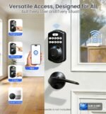 Veise VE012W WiFi Fingerprint Smart Lock for Front Door, Matte Black | App Remote, Built-in WiFi, Alexa & Google Compatible, Real-Time Alerts, Low Battery Alarm, Keyless Entry Keypad Deadbolt - Image 3
