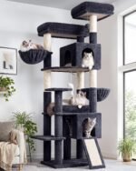 Globlazer Tall Cat Tree for Indoor Large Cats, 75 inch, F75C, Dark Grey | Multi-Level Cat Tower, 2 Large Platforms, 2 Oversized Cat Condos, 5 Scratching Posts, Scratching Board, Removable Pet Bed - Image 2