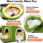 Sunflower Short Cat Tree with Cat Scratching Posts Small Cat Tower | Cat Condo,Cat Perch,Cat Bed 3-in-1 Cat Scratcher for Small Cats and Kittens - Image 4