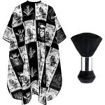 FEBSNOW Hair Cutting Cape Kit,Professional Barber Cape with Neck Duster Brush for Adults Waterproof Salon Cape with Adjustable Closure Snap Salon Barber Supplies 47x55 Inches(Black and White Plaid) - Image 2