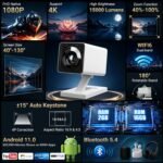 【Built-in APPS】Mini Projector With Wifi And Bluetooth, 1080P 4K Support Portable Projector, Movie Projector for Bedroom, Compatible with Smartphones/TV Stick/iPad/PS5/Laptop/HDMI/USB - Image 3