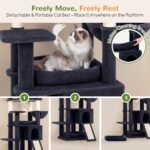 Globlazer Tall Cat Tree for Indoor Large Cats, 75 inch, F75C, Dark Grey | Multi-Level Cat Tower, 2 Large Platforms, 2 Oversized Cat Condos, 5 Scratching Posts, Scratching Board, Removable Pet Bed - Image 5