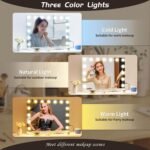 Vanity Mirror with Lights Lighted Makeup Mirror with 15 Dimmable LED Bulbs,3 Color Lighting Modes,USB Charging Port Touch Control,Sturdy Metal Frame Design 24x18 Inch,White - Image 3