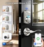 Veise VE012W-B Wi-Fi Fingerprint Smart Lock with Handle Set, Remote App Control, Keyless Entry Front Door Lever, Built-in WiFi No Hub Needed, Backlit Keypad Deadbolt, Auto-Locking, Satin Nickel - Image 4