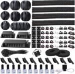 N NOROCME 192 PCS Cable Management Kit 4 Wire Organizer Sleeve,11 Cable Holder,35Cord Clips 10+2 Roll Cable Organizer Straps and 100 Fastening Cable Ties for Computer TV Under Desk, black,clear - Image 2