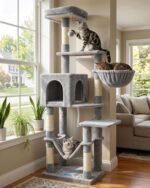 Hey-brother Cat Tree with Large Hammock, Multi-Level Cat Tower for Indoor Cats, Cat Condo with Sisal-Covered Scratching Posts and Top Perch, Light Gray MPJ050W - Image 2