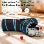 Tempcore Pet Cat Tunnel Tube Toys 3 Way Collapsible, Tunnels for Indoor Cats, Interactive Tube with Teaser Wand, Peek Holes & Hanging Ball, Black & Blue - Image 4