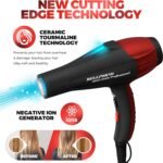 Professional Ionic Salon Hair Dryer, 2200 Watt Powerful AC Motor Ceramic Tourmaline Ion Blow Dryer, Quiet Hair Dryers with Diffuser & 2 Concentrator Nozzle Attachments Black/Red - Image 6