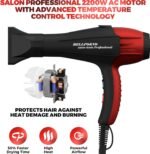 Professional Ionic Salon Hair Dryer, 2200 Watt Powerful AC Motor Ceramic Tourmaline Ion Blow Dryer, Quiet Hair Dryers with Diffuser & 2 Concentrator Nozzle Attachments Black/Red - Image 10