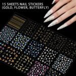 Teenitor 4 Boxes Nail Charms and Gems Set, Nail Rhinestones Nail Kit with Nail Art Brushes Nail Stand, Nail Gems Nail Design Tools with 15pcs Nail Stickers, Gold Nail Pearls for Women Nail Decorations - Image 9
