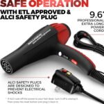 Professional Ionic Salon Hair Dryer, 2200 Watt Powerful AC Motor Ceramic Tourmaline Ion Blow Dryer, Quiet Hair Dryers with Diffuser & 2 Concentrator Nozzle Attachments Black/Red - Image 9