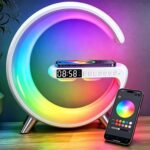 5 in 1 LED Table Lamp with Wireless Charging Bluetooth Speaker | App Controlled Night Light Alarm Clock for Christmas Birthday Gifts for Teens Adults Desk Office Bedroom Decor - Image 2