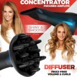 Professional Ionic Salon Hair Dryer, 2200 Watt Powerful AC Motor Ceramic Tourmaline Ion Blow Dryer, Quiet Hair Dryers with Diffuser & 2 Concentrator Nozzle Attachments Black/Red - Image 3