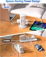Power Strip Tower, kakyanill Charging Station 9 AC Outlets 8 USB Ports | 6 Ft Retractable Extension Cord, 15W Wireless Charger, White - Image 6