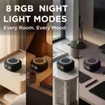 Gemini Home Speaker with AI Voice Assistant Access & Built-in Mic, Bluetooth White Noise Machine for Bedroom, 16 Sleep Sounds, 8 RGB Night Light Modes, LED Clock Display (BRS-180) | White noise machine for bedroom - 16 sleep sounds, 8 RGB night light modes - rich audio sound - black - Image 5