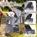 3 Wheel Pet Stroller for Dogs and Cats, Foldable, Lightweight and Durable, Ideal for Small to Medium Pets, Includes Storage Basket and Cup Holders | Lightweight and Durable, Ideal for Small to Medium Pets, Includes Storage Basket and Cup Holders, Grey - Image 8