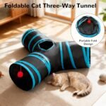 Tempcore Pet Cat Tunnel Tube Toys 3 Way Collapsible, Tunnels for Indoor Cats, Interactive Tube with Teaser Wand, Peek Holes & Hanging Ball, Black & Blue - Image 7