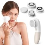 Vanity Planet Raedia Facial Cleansing Brush - Electric Facial Cleansing Brush with 4 Exfoliating Brush Heads - Waterproof, Handheld, Lightweight for Face Scrubber and Exfoliating Face - Warm Grey - Image 2