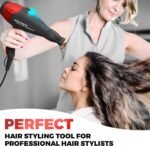Professional Ionic Salon Hair Dryer, 2200 Watt Powerful AC Motor Ceramic Tourmaline Ion Blow Dryer, Quiet Hair Dryers with Diffuser & 2 Concentrator Nozzle Attachments Black/Red - Image 8