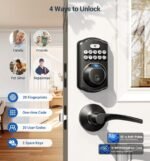 Veise Fingerprint Door Lock with 2 Lever Handles - Keyless Entry Door Lock, Electronic Keypad Deadbolt, Digital Smart Code & Front Handle Sets, Auto-Locking, Easy Installation, Matte Black - Image 4