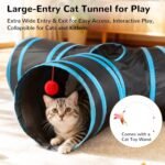 Tempcore Pet Cat Tunnel Tube Toys 3 Way Collapsible, Tunnels for Indoor Cats, Interactive Tube with Teaser Wand, Peek Holes & Hanging Ball, Black & Blue - Image 5
