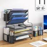 Simple Trending 7 Tier Desk File Organizer, Letter Tray Paper Organizer with Pen Holder and Metal Hanging Basket, Black - Image 3