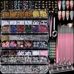 Teenitor 4 Boxes Nail Charms and Gems Set, Nail Rhinestones Nail Kit with Nail Art Brushes Nail Stand, Nail Gems Nail Design Tools with 15pcs Nail Stickers, Gold Nail Pearls for Women Nail Decorations - Image 2