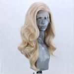 ELESTY Long Wavy Blonde Hair Synthetic Lace Front Wigs for Women Natural Hairline Heat Resistant Fiber Hair Free Part Glueless Lace Front Wigs Daily Party Lace Wigs 24Inch - Image 4