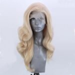 ELESTY Long Wavy Blonde Hair Synthetic Lace Front Wigs for Women Natural Hairline Heat Resistant Fiber Hair Free Part Glueless Lace Front Wigs Daily Party Lace Wigs 24Inch - Image 3